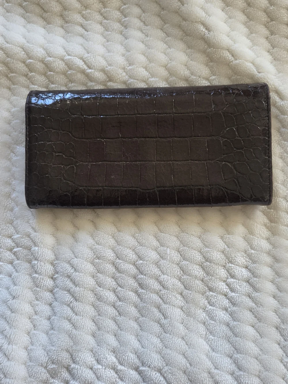 Miu Miu Croc-Embossed Leather Key & Card Holder in Dark Brown with Gold Logo